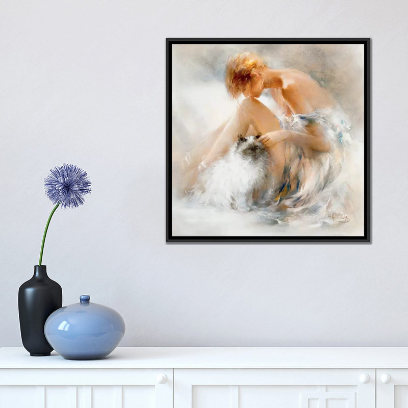 « désir », impression sur toile, H 18 po x l 18 po x P 1,5 po, Toile avec cadre noir, Blanc