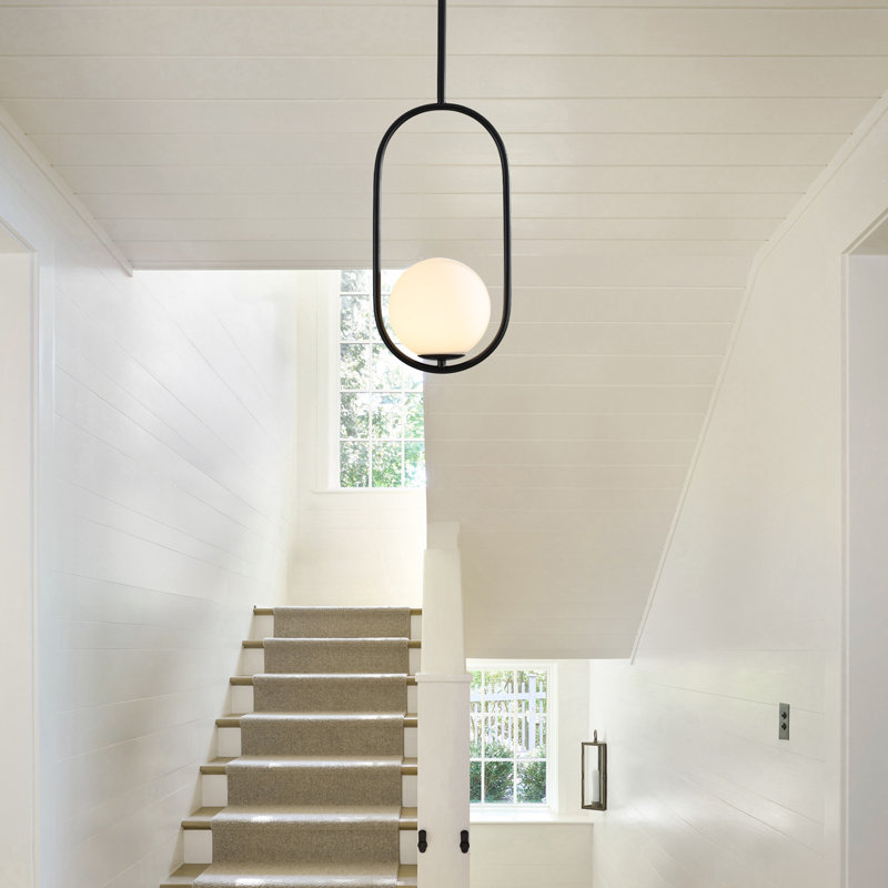 Luminaire suspendu sphérique ovale unique à 1 lumière à intensité variable de 7,87 po pour îlot de cuisine, Noir mat