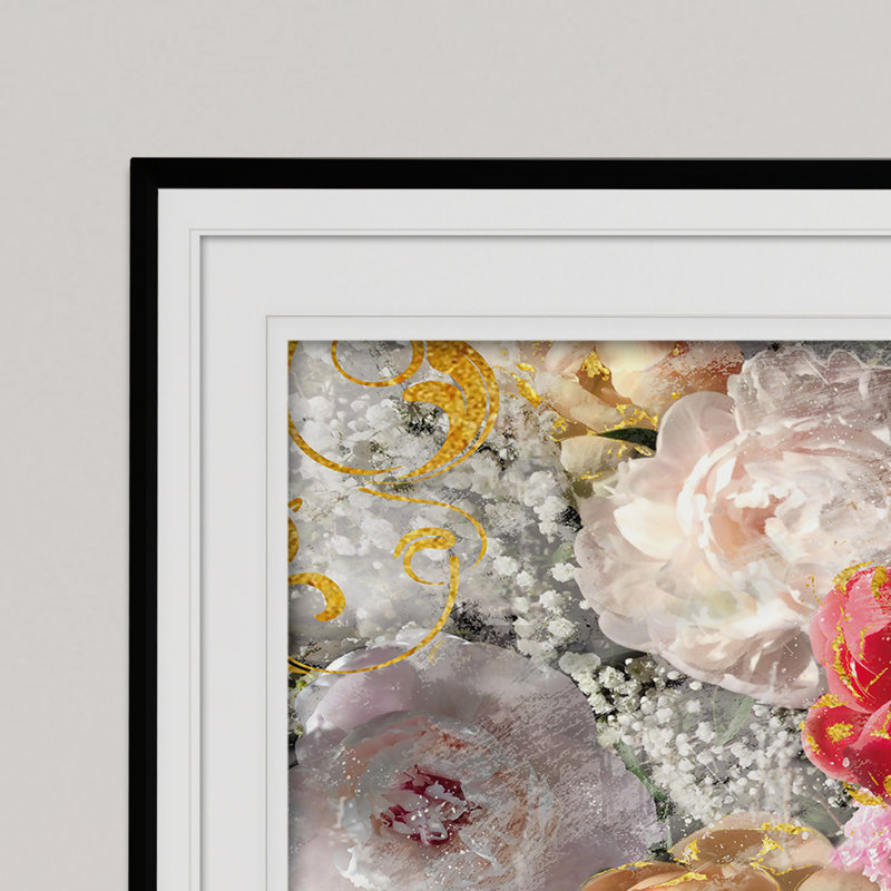 « roses le intemporel i », reproduction de peinture à l’acrylique encadrée, H 20 po x l 24 po x P 1,5 po, Noir