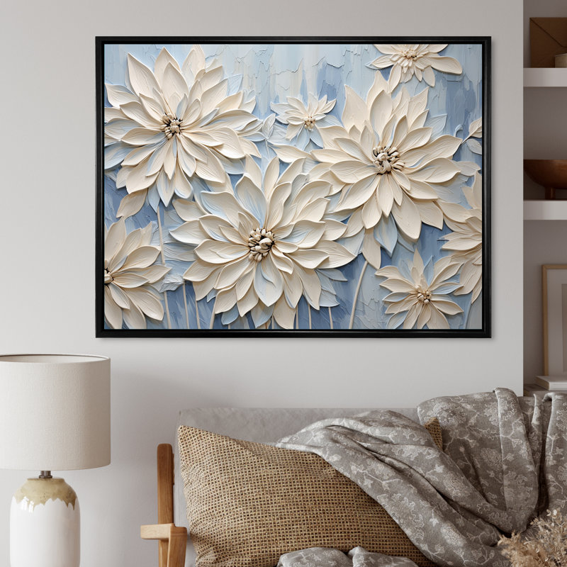 Impression sur toile Minimal White Ang Grey Cornflowers - Cornflowers, H 34 po x l 44 po x P 1,5 po, Cadre flottant noir