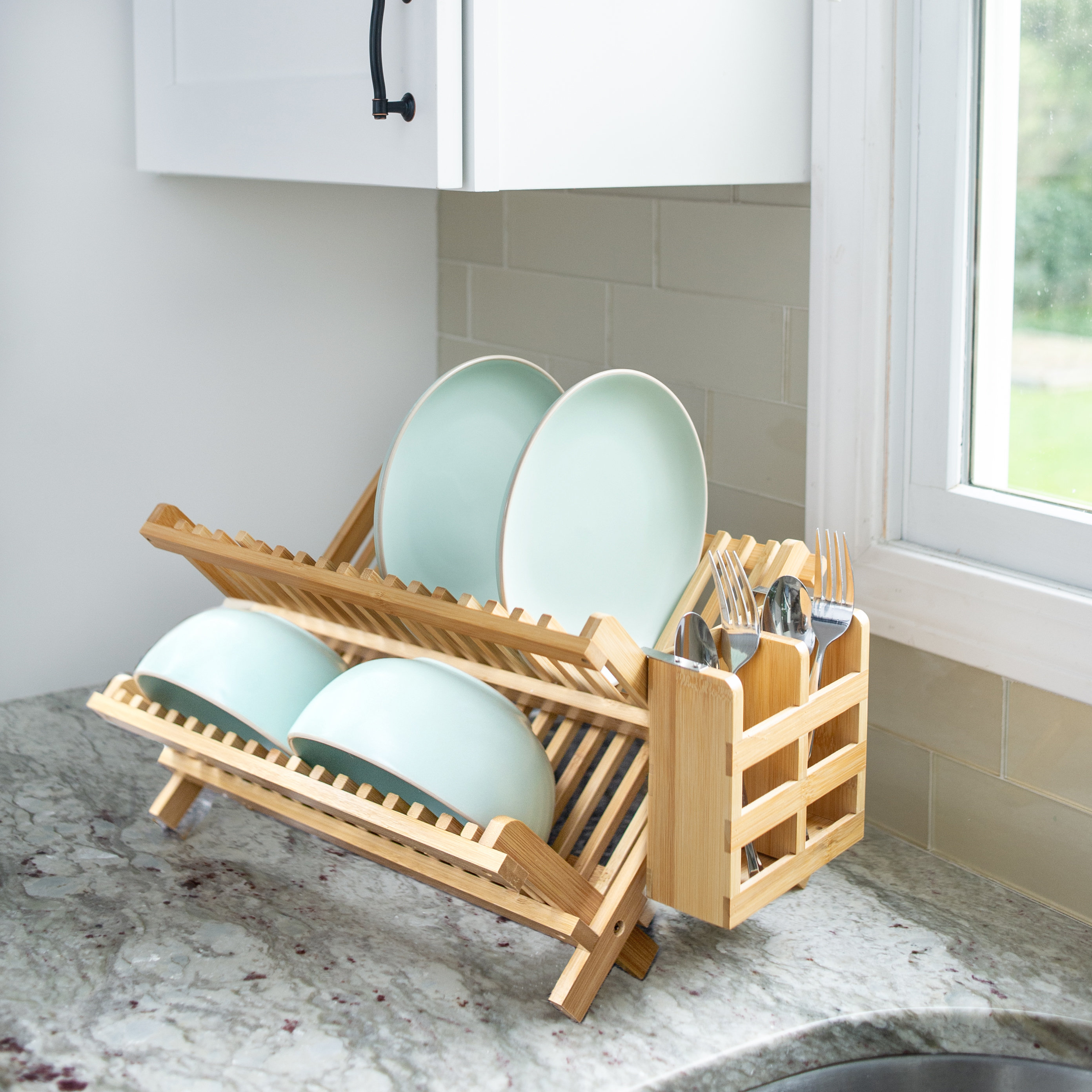 Kitchen Bear Bamboo Collapsible 2 Tier Dish Rack | Wayfair