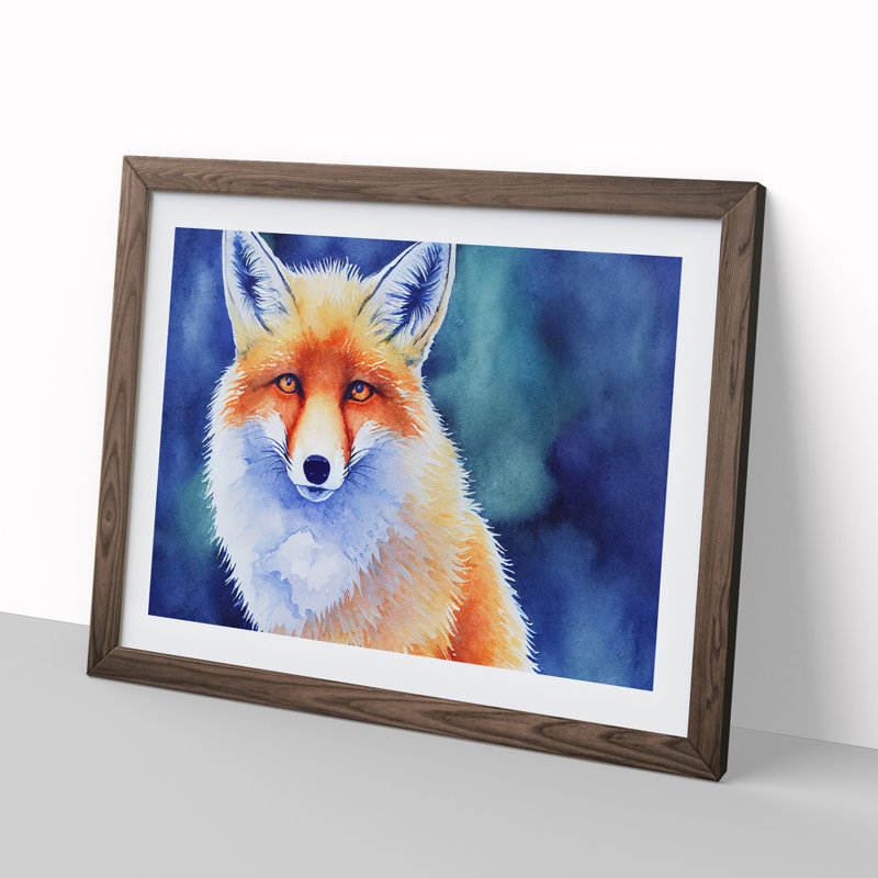 Fox Watercolour - Single Picture Frame Print, 46cm H x 64cm W x 2cm D, Walnut