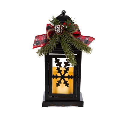 Whimsical 10.5 in  Battery Operated Lighted Metal Lantern with 3x 3 LED Candle and Flora