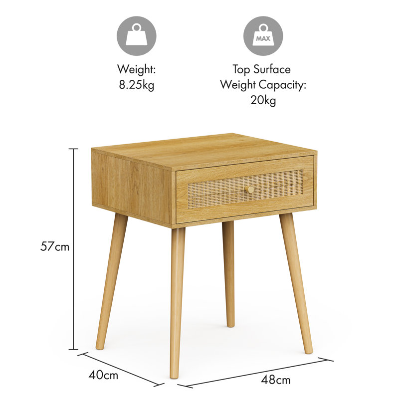 48cm W Manufactured Wood Bedside Table