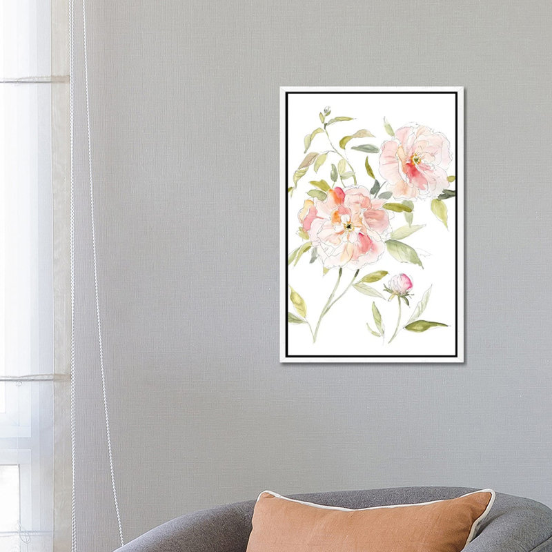 Sketchbook Cottage Rose II by Carol Robinson - Painting on Canvas, 66.04 cm H x 45.72 cm W, White Framed