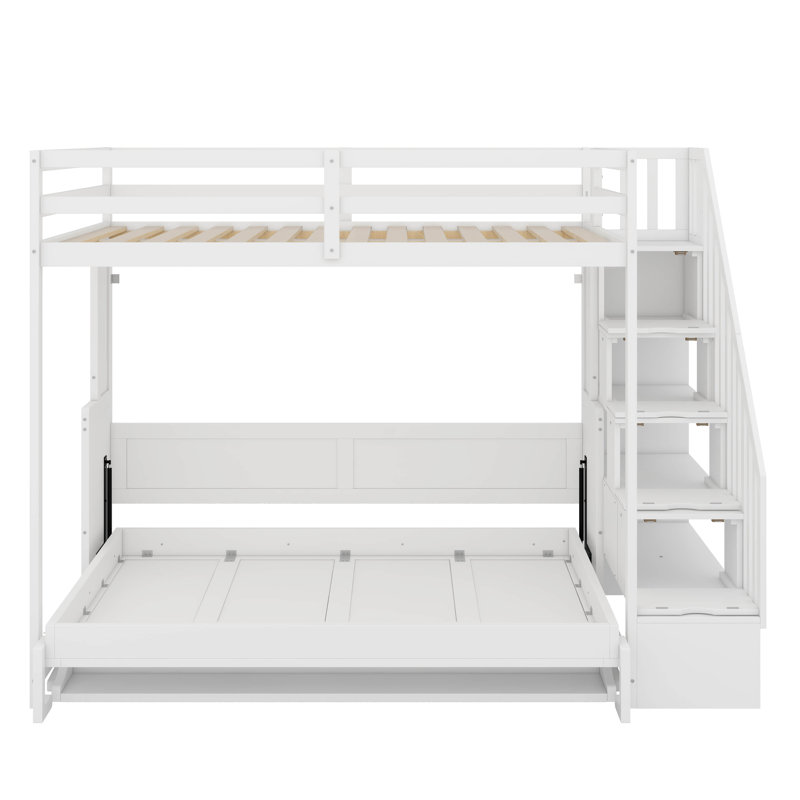 Full Over Full Size Murphy Bed With Hydraulic Lift & Desk Design, White