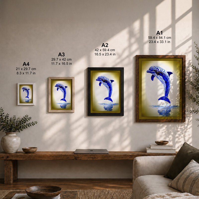 Leaping Dolphin Modern - Print, A4 - 29.7 x 21.0 cm, Walnut