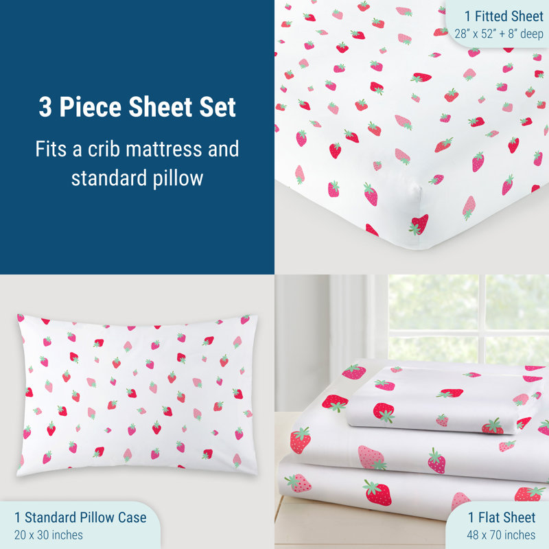 Ensemble de draps pour tout-petits 100% coton Wildkin - Draps doux et confortables - Patch fraise, Tout-petits