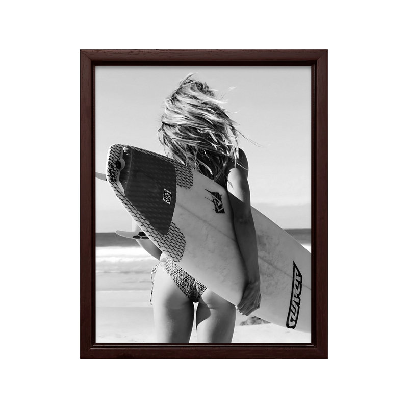 Surfer Girl No2, Canvas, Brown Framed, 11"H x 14"W