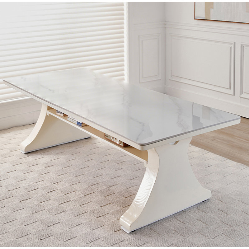 Bureau en pierre frittée de luxe moderne avec pieds sculpturaux crème