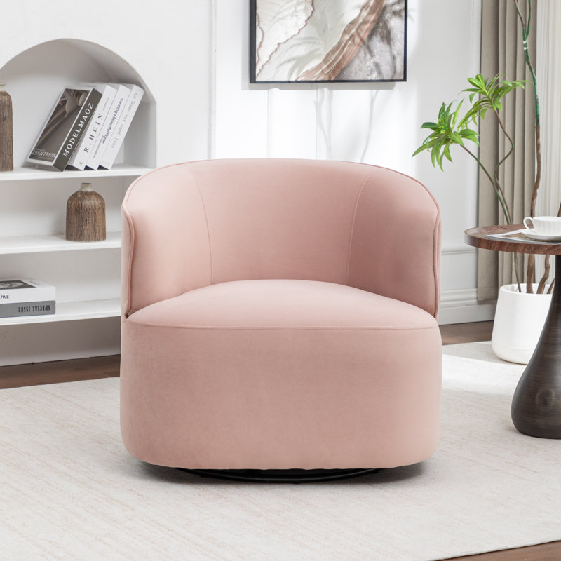 Fauteuil demi-tonneau pivotant rembourré Tybias, Rose