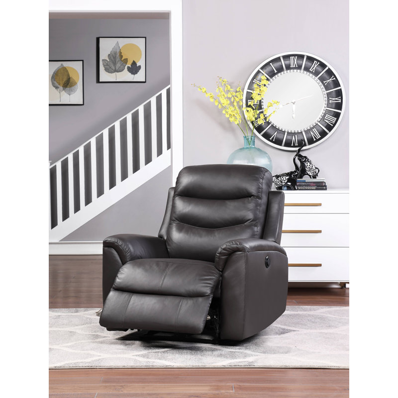 Fauteuil inclinable standard en cuir véritable à dégagement zéro de 34,4 po Merryman, Gris