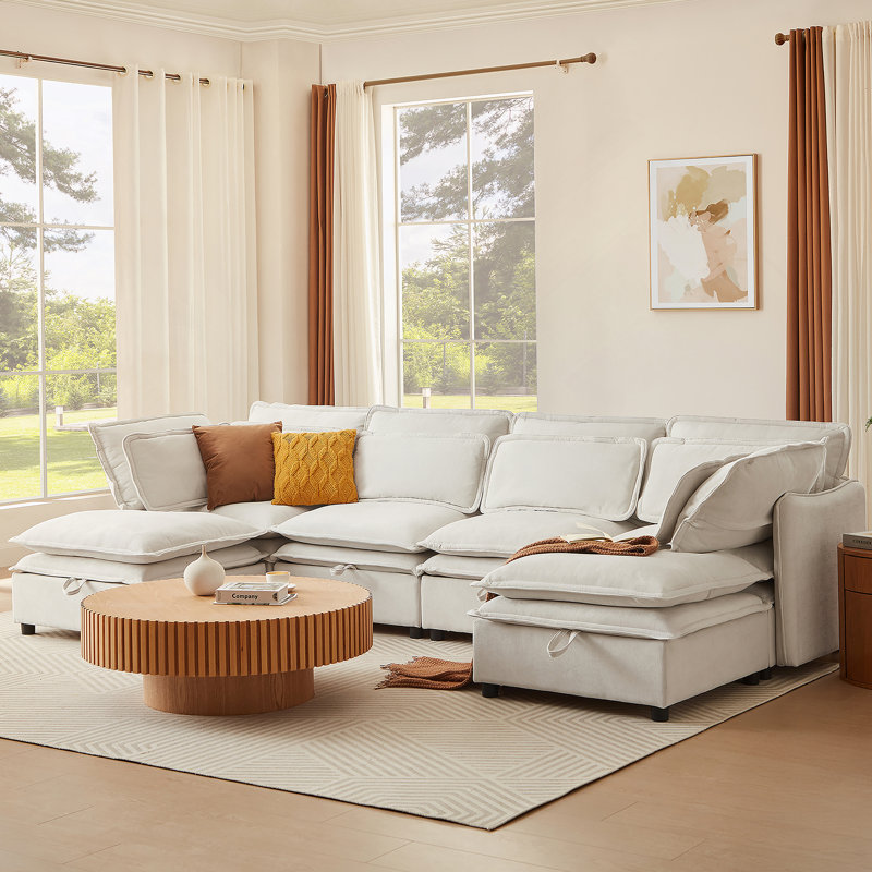 Grand canapé modulaire double en forme de U à double couche, librement combinable 6 places avec fonction de rangement