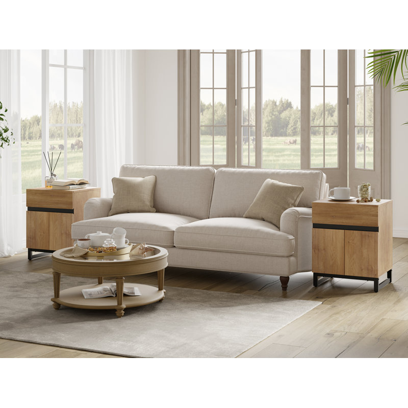 Table de bout moderne 2 pièces avec 1 tiroir et 1 armoire de rangement Aadam, Chêne