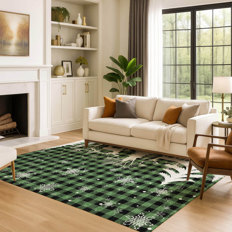 Premium Machine Washable Castillon AMF1824 Winter Forest Holiday Rug, Rectangle 8' x 10'
