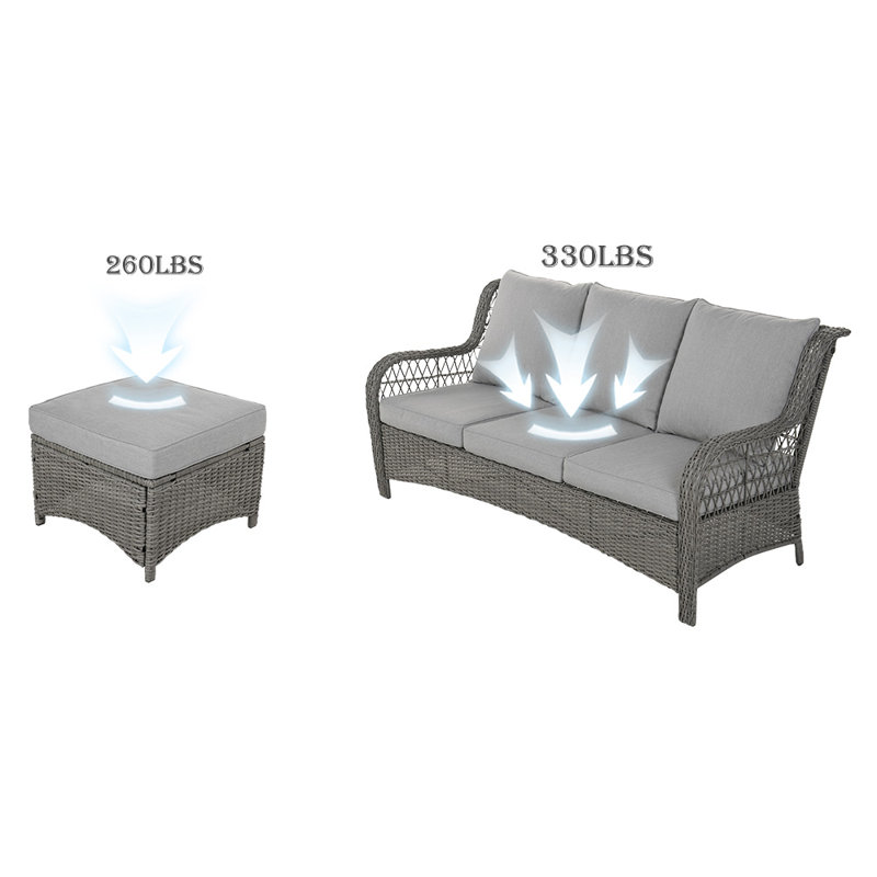 Ashlyn Polyethylene (PE) Wicker 3 - Person Seating Group with Ottomans