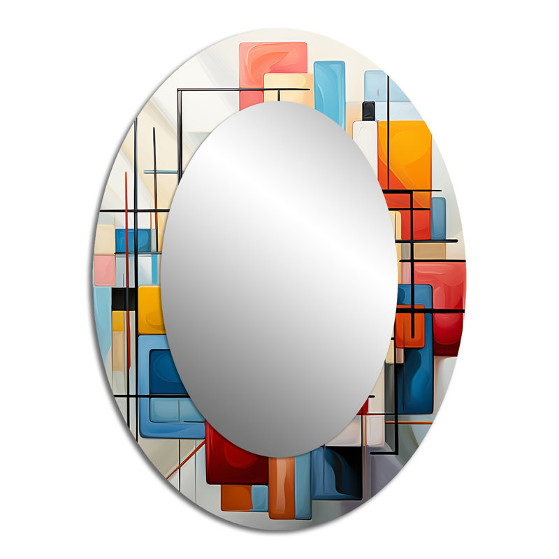 Geometric Abstraction Composition III - Modern Oval Wall Mirror, 40" x 30"