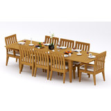 10 Seats 11 Pcs Grade-A Teak Wood Dining Set: 122" Atnas Double Extension Rectangle Table And 10 Caranas Chairs (2 Arm & 8 Armless Chairs) #11Ca2802