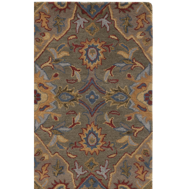 Tapis vert / jaune Aujah Heritage 653, Rectangle 3 pi x 5 pi