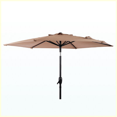 Parasol de marché extérieur de 10 pi avec mécanisme d'inclinaison et de manivelle à bouton-poussoir, parasol de parasol résistant aux rayons UV pour le jardin, la terrasse, la piscine, la cour - Brun (base non incluse)