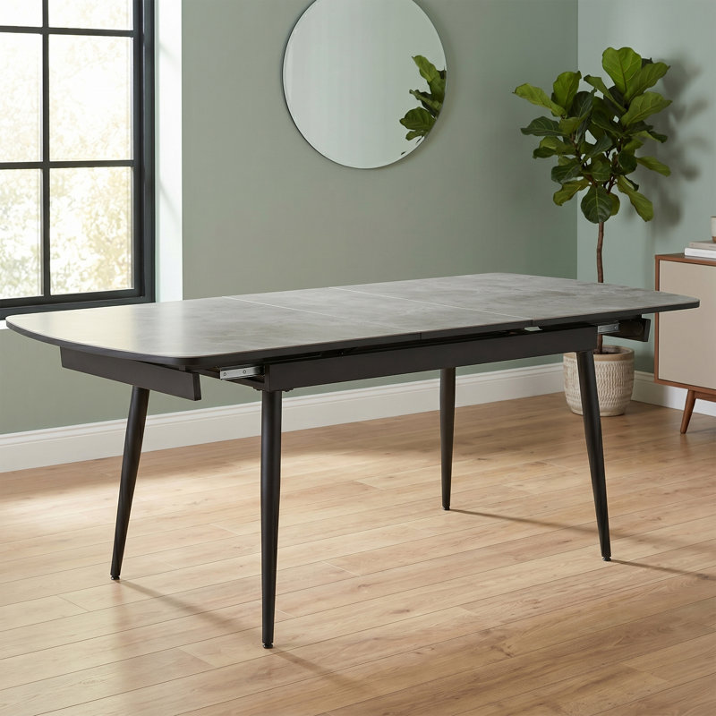 Benedick Extendable Glass Top Metal Base Dining Table
