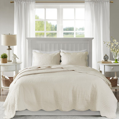 3 pièces de courtepointe festonnée à bords festonnés en microfibre, rembourrée, idéale pour une nuit de sommeil paisible, rembourrage à l'épreuve, style champêtre chic