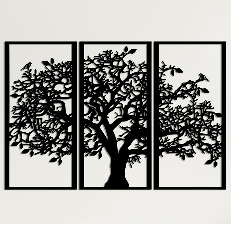 Arbre de vie, art mural en métal à 3 panneaux, H 46 po x l 69 po x P 1 po