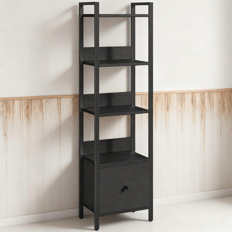 Bibliothèque à 5 niveaux avec tiroir, petite bibliothèque de rangement pour le salon, la chambre à coucher, le bureau, la cuisine et le design compact