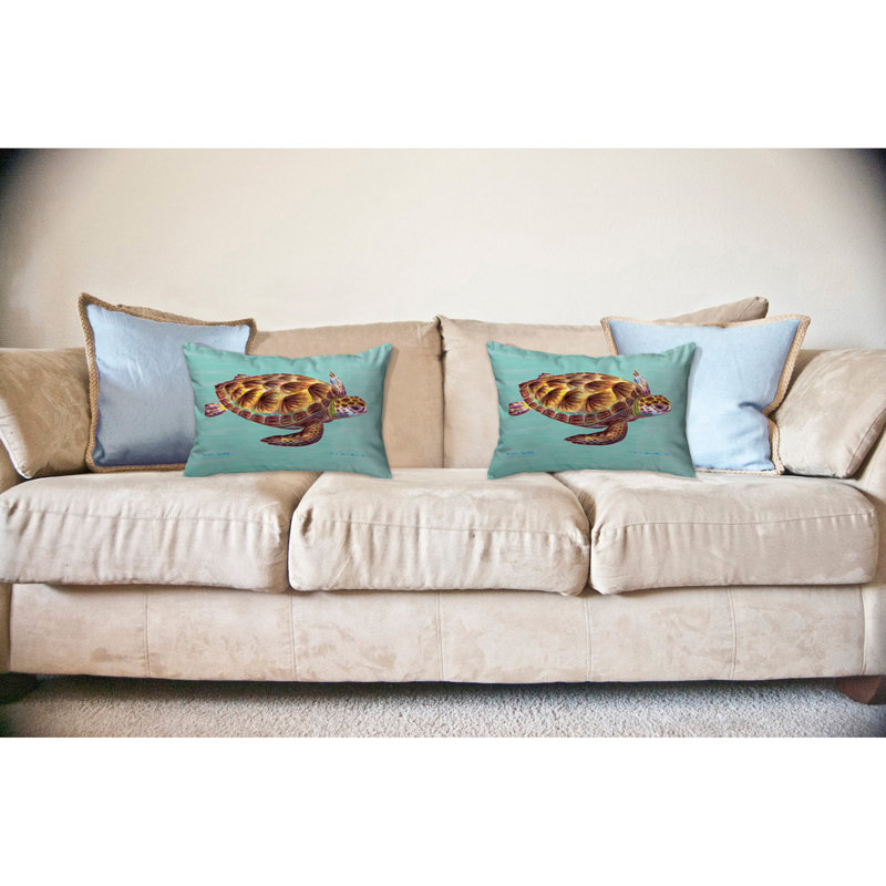 Sea Turtle Outdoor Reversible Throw Pillow, Teal