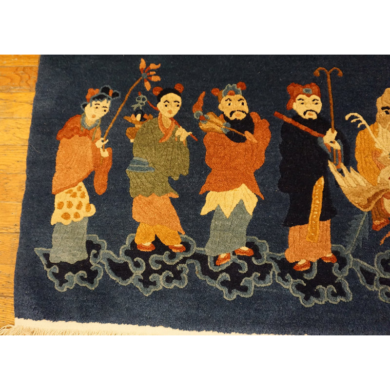 Blue Small Scatter Size Rectangle Knotted Chinese - Peking 1920s Wool Antique Rug