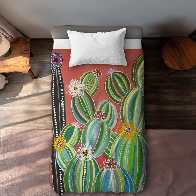 Rainbow cactus duvet cover | Illustrative home decor accent
