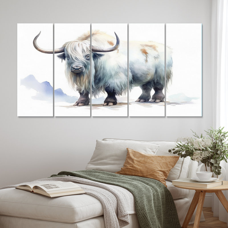 Domestique yak III - animaux, reproduction sur toile - 5 panneaux égaux