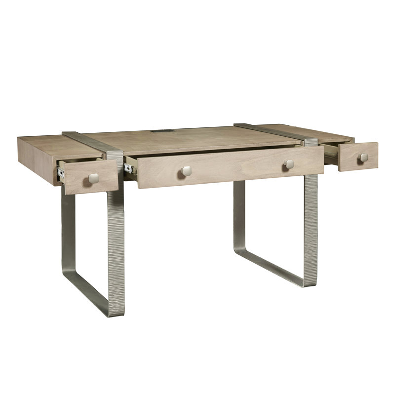 Gray Acacia Wood Industrial Home Office Desk with Drawers
