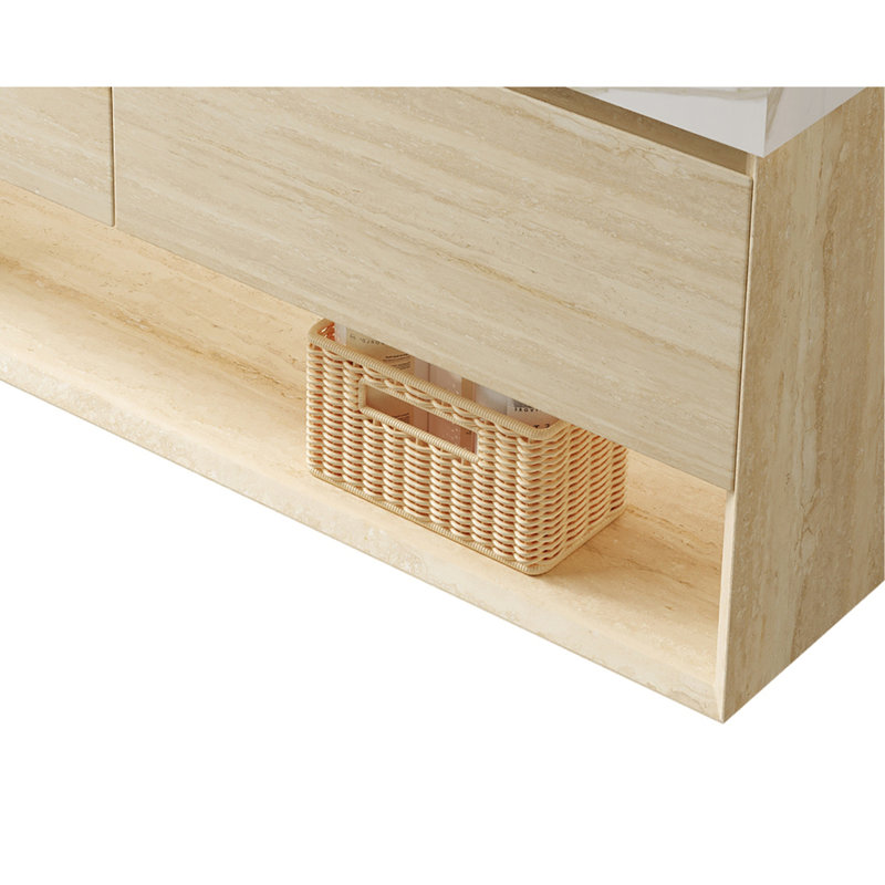 Armoire murale avec deux tiroirs et tablette ouverte, AUCUN comptoir et lavabo, AUCUN robinet et drain, finition texturée en travertin