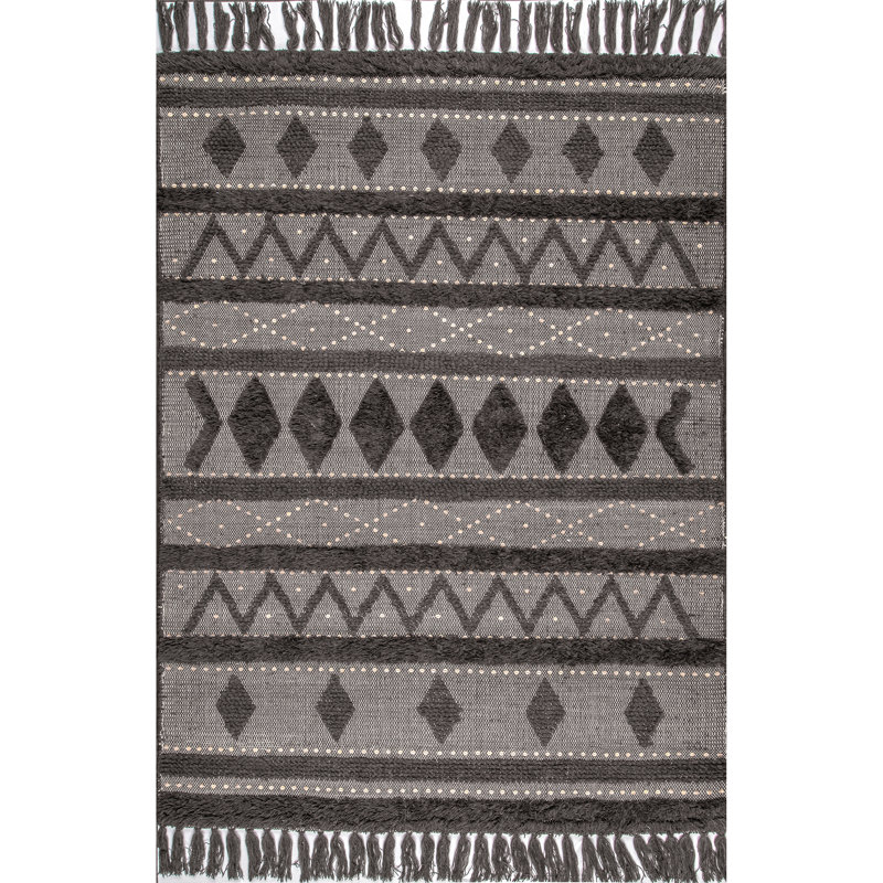 Jayko Textured Wool Gray Area Rug, Rectangle 5' x 8'