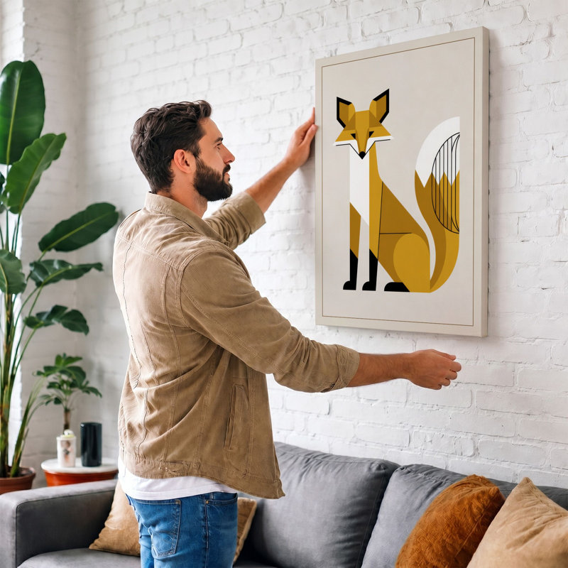 Fox Geometric - Print, 24x16 - 61.0 x 40.6 cm, Teal Border