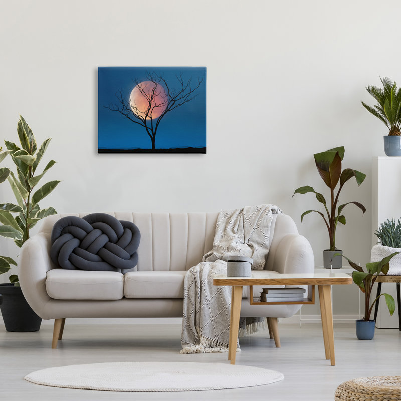 Pleine lune et arbre sur toile, H 24 po x l 30 po x P 1,5 po