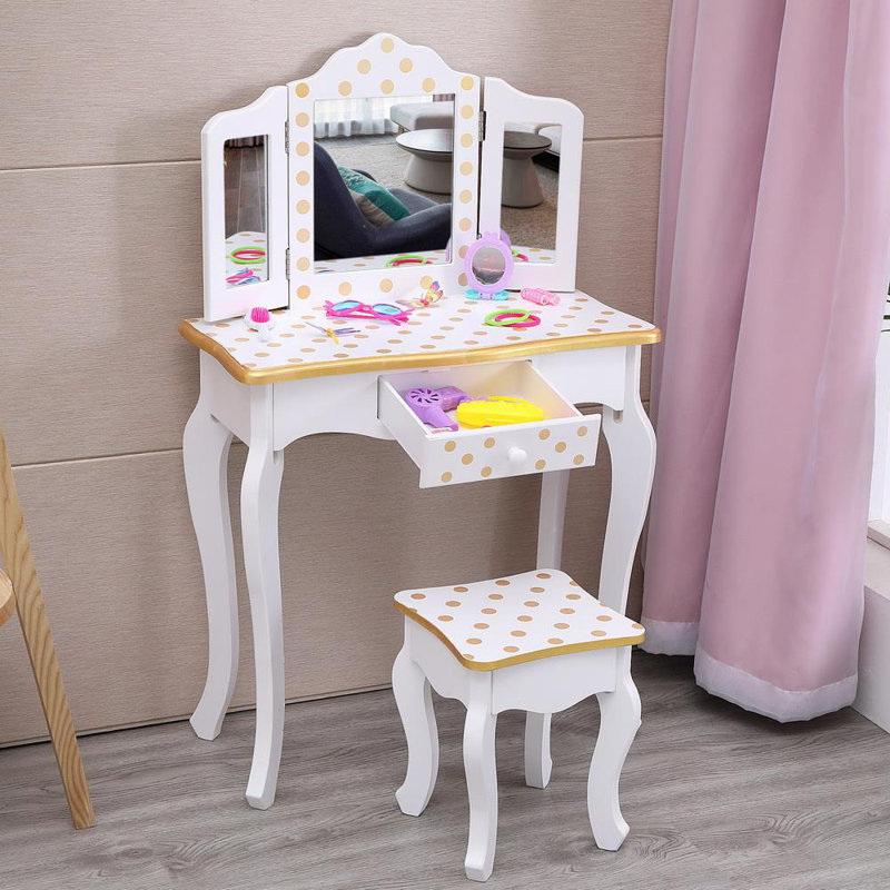 Ensemble coiffeuse avec Miroir pour enfants, Doré