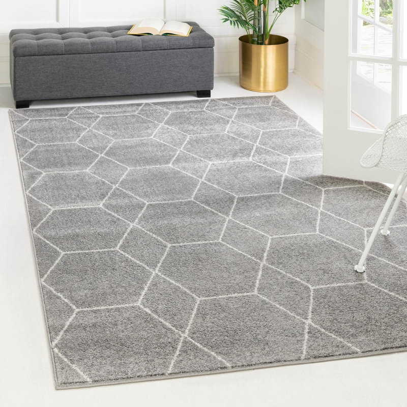 Debrodie Geometric Light Grey Area Rug, Rectangle 7'10" x 10', Light Grey