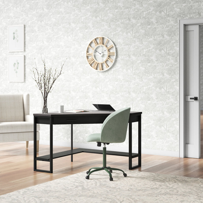 Huggard Computer Desk Home Office Corner Storage Drawers  Work Laptop Metal, Dark Gray/Black