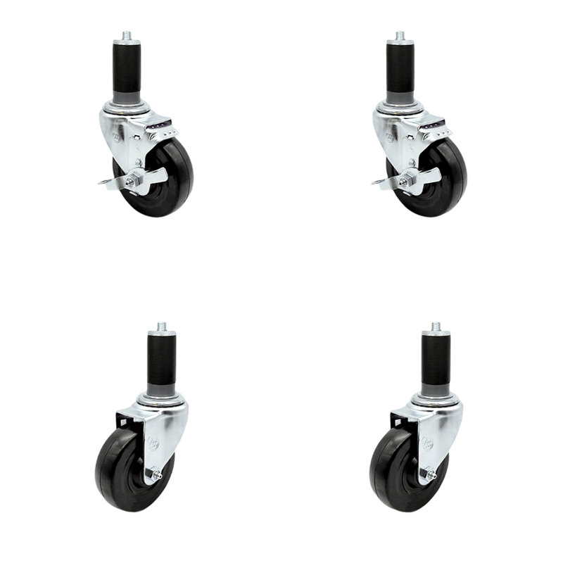 Ensemble de roulettes extensibles en caoutchouc dur de 4 pouces pivotant de 1-1 / 4 pouces 2 freins SCC / SCC-EX20S414-HRS-2-TLB-2-MTG44