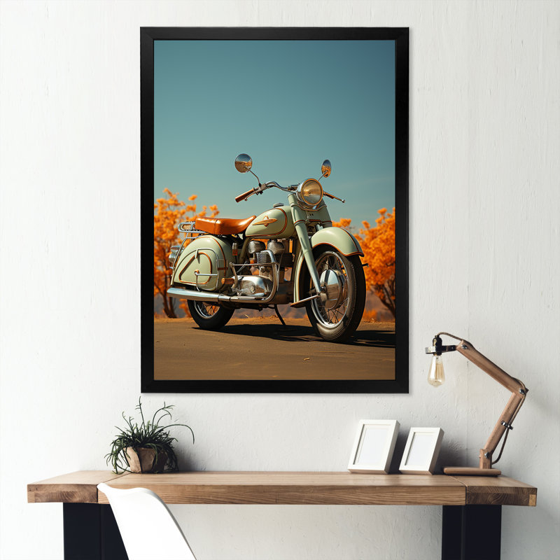 Moto rétro, H 20 po x l 12 po x P 1 po, Cadre simple noir