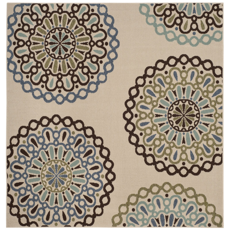 Tapis d'intérieur / extérieur floral Centeno Veranda Performance, Carré 6 pi 7 po