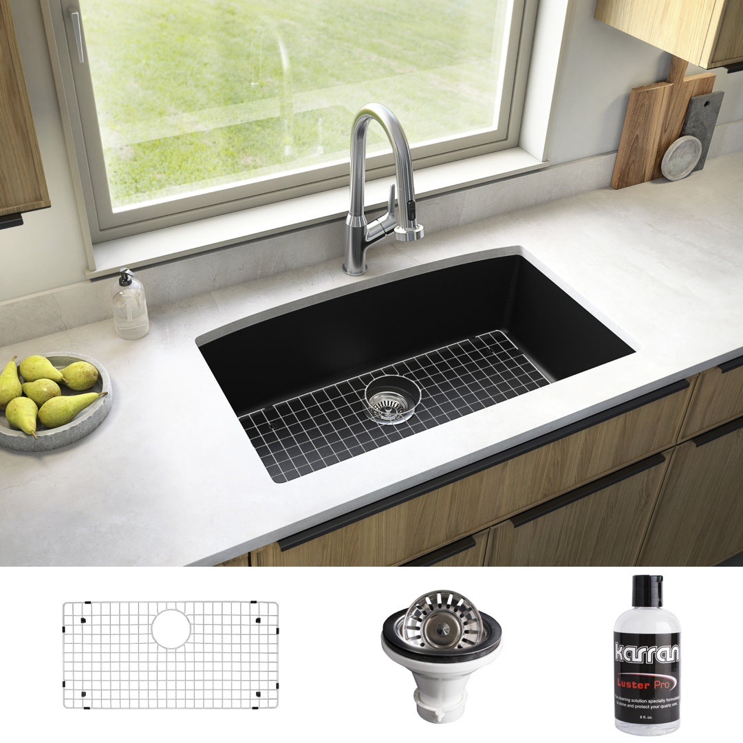 Karran Quartz 32'' X 19-1/2'' Single Bowl Undermount Kitchen Sink Kit Karran 