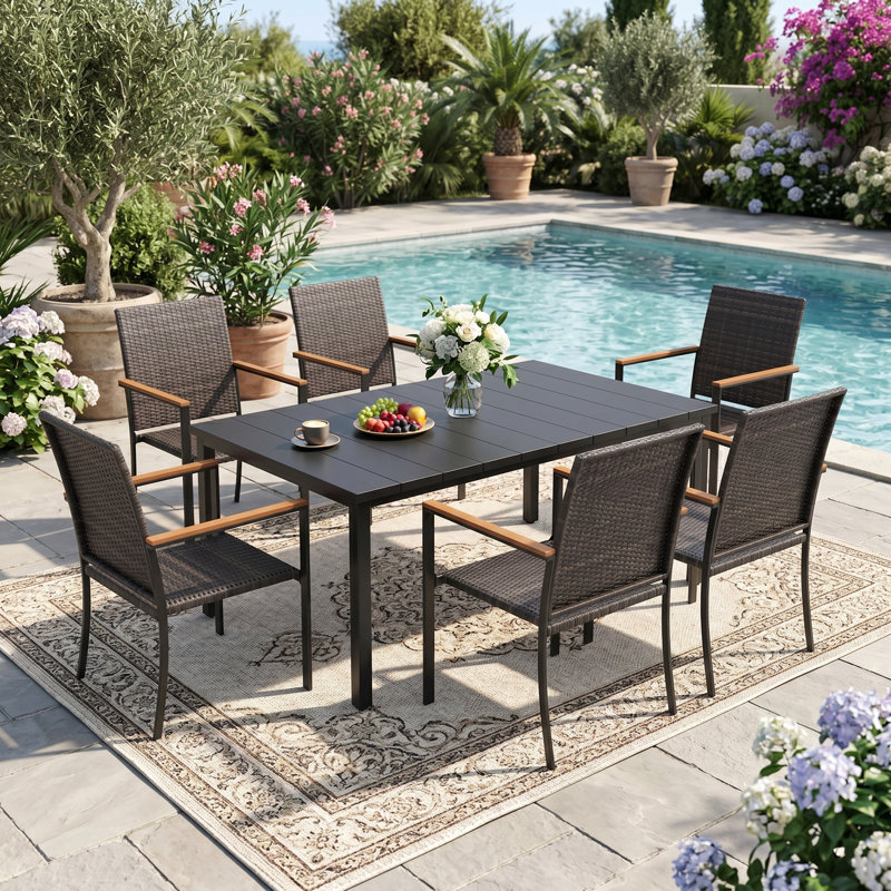 Ensemble repas extérieur pour 6 personnes, Noir / brun