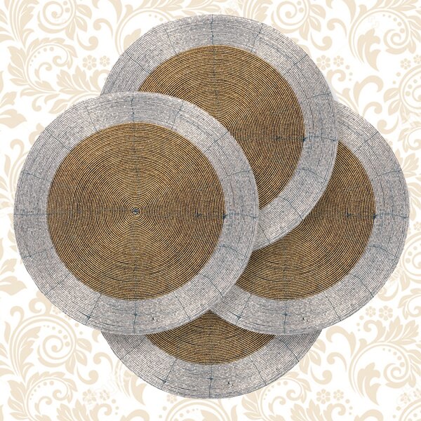 6 Pack 15 Rose Gold Metallic Non-Slip Placemats, Wheat Design Round Vinyl Table  Mats
