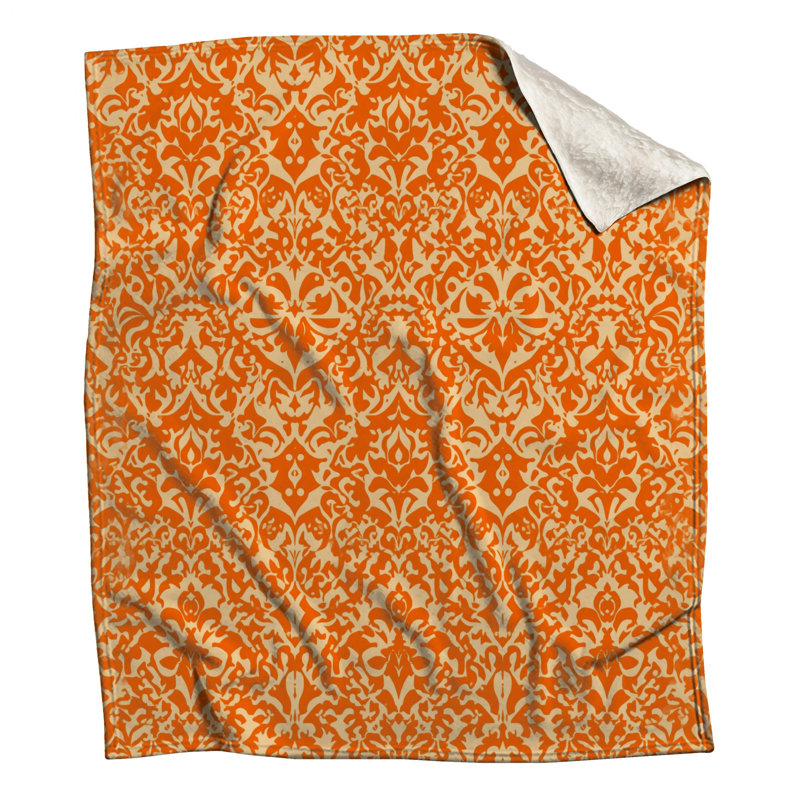 Couvertures orange à motif damassé, L 50 po x H 60 po