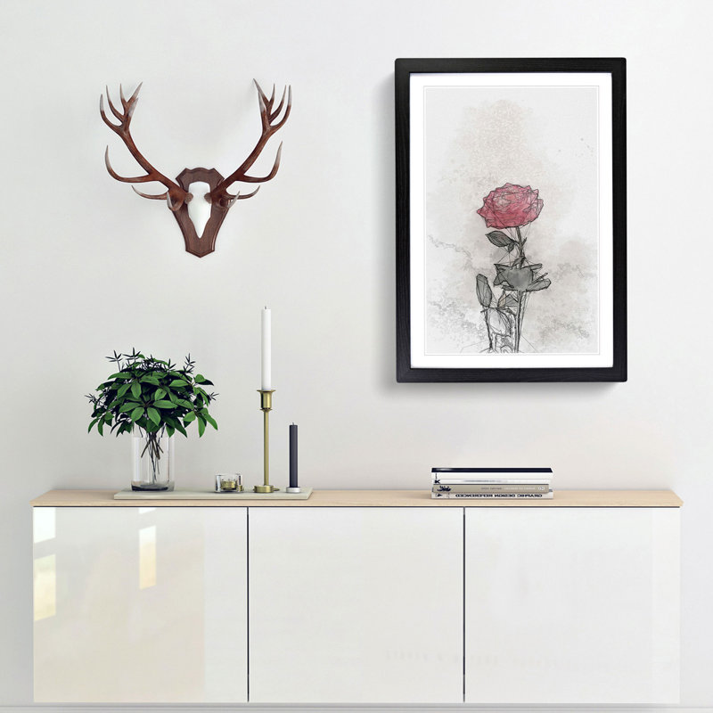 Climbing Pink Rose in Abstract - Picture Frame Graphic Art Print, Black Framed, 65cm H x 48cm W x 2cm D