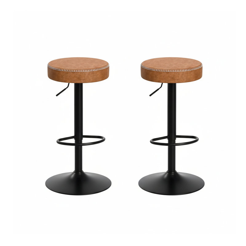 Adjustable Height Counter Stool with Metal Frame, Brown