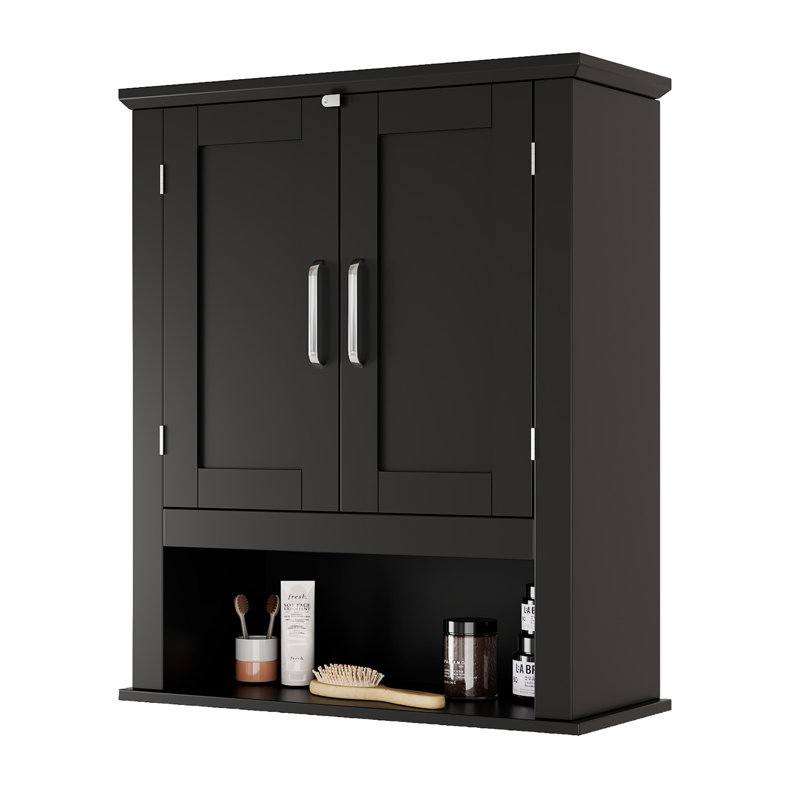 Black Bathroom Wall Cabinet 2-Door With 1-Shelf